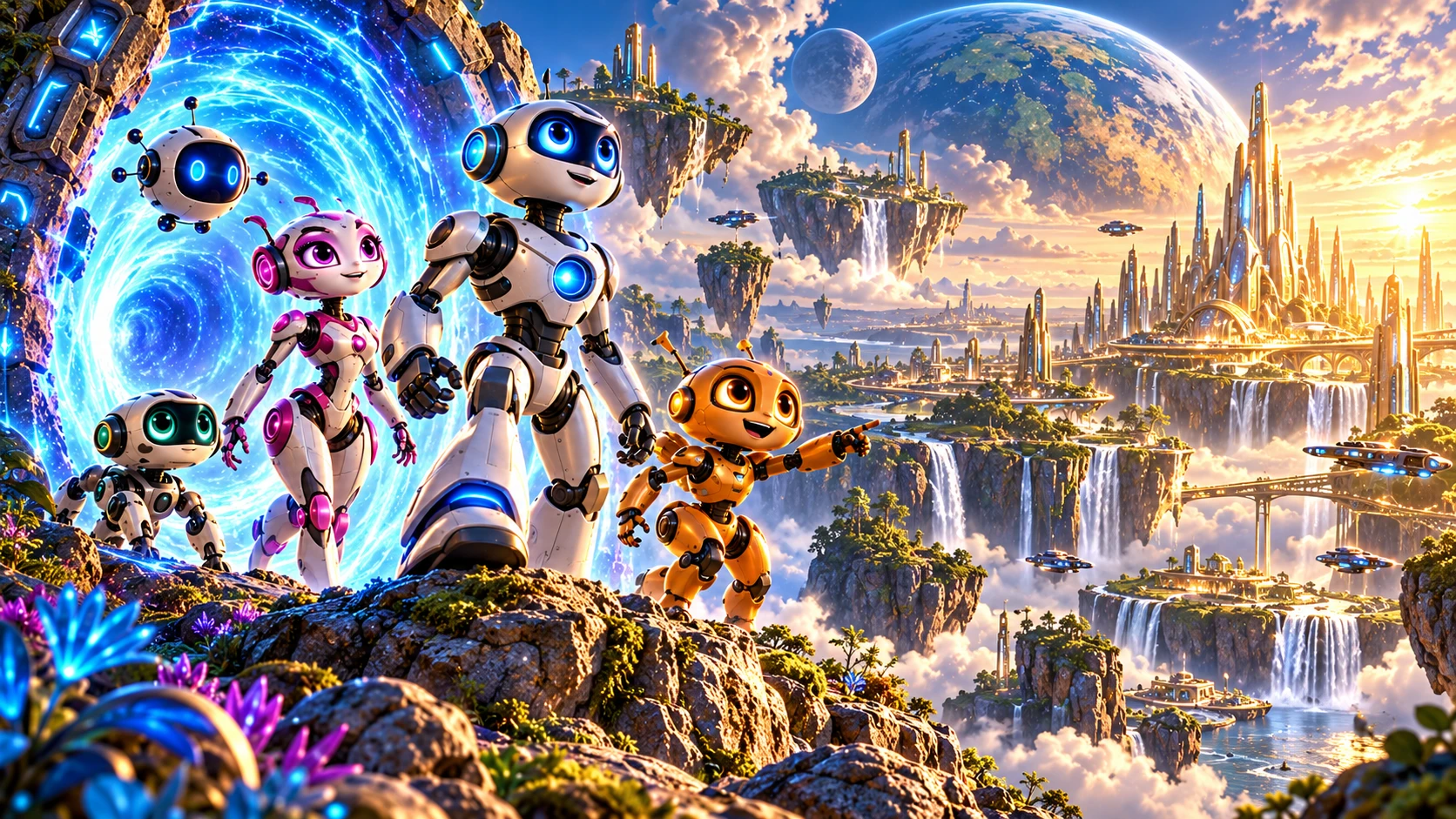The team steps into a world of floating cities and cascading waterfalls.