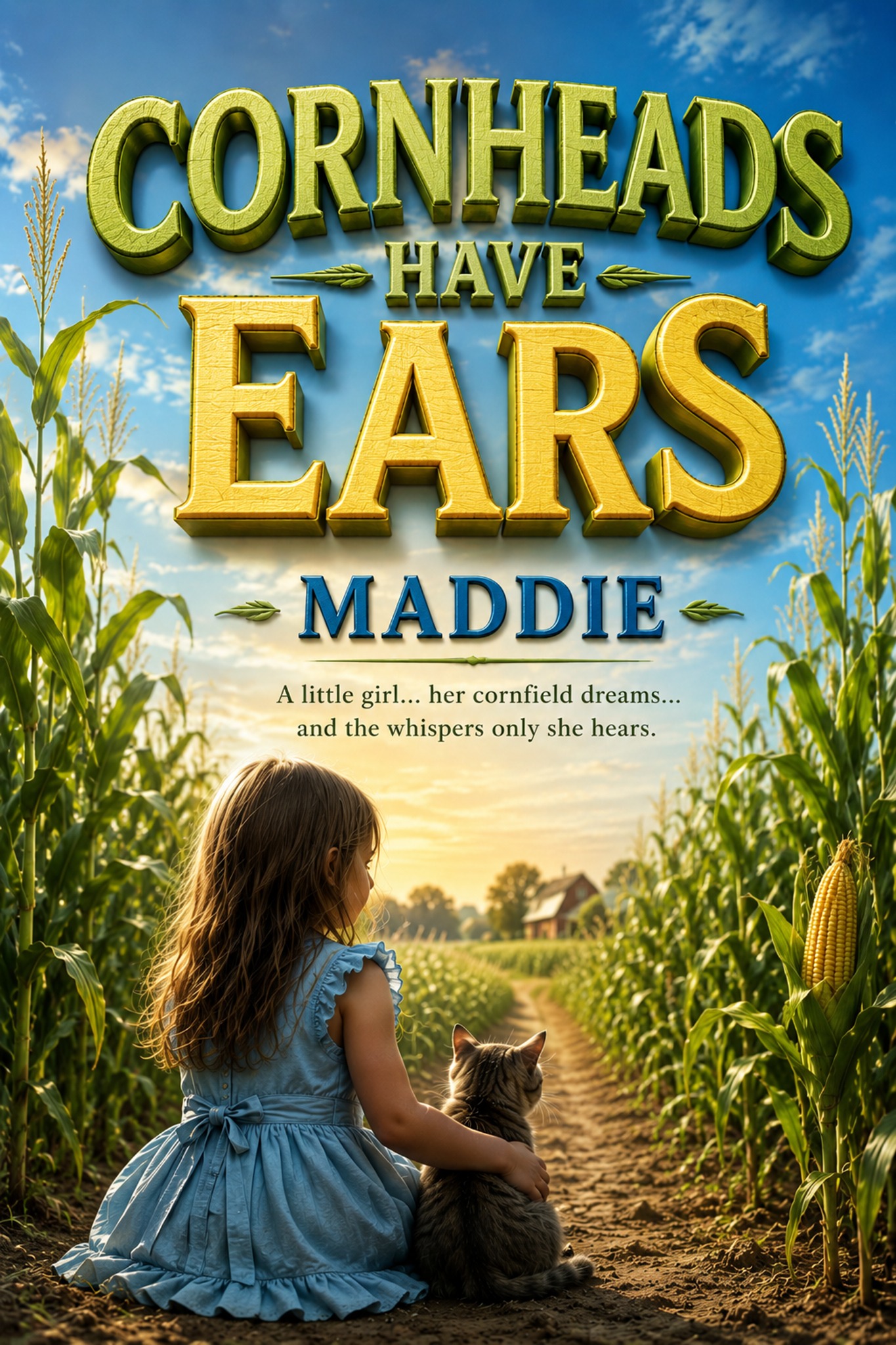 Cornheads Have Ears — Maddie concept artwork showing a girl and her cat beside a cornfield