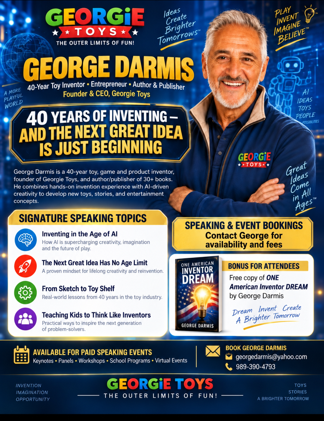 George Darmis official speaking one-sheet with speaking topics and booking information