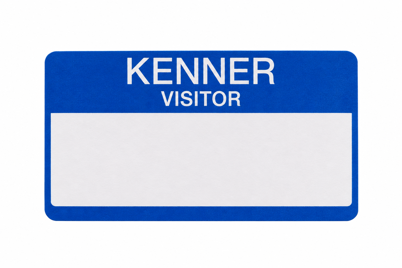 Historical blue-and-white Kenner visitor badge
