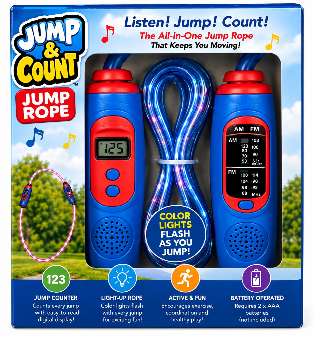 Listen Jump Count AM FM radio jump rope package
