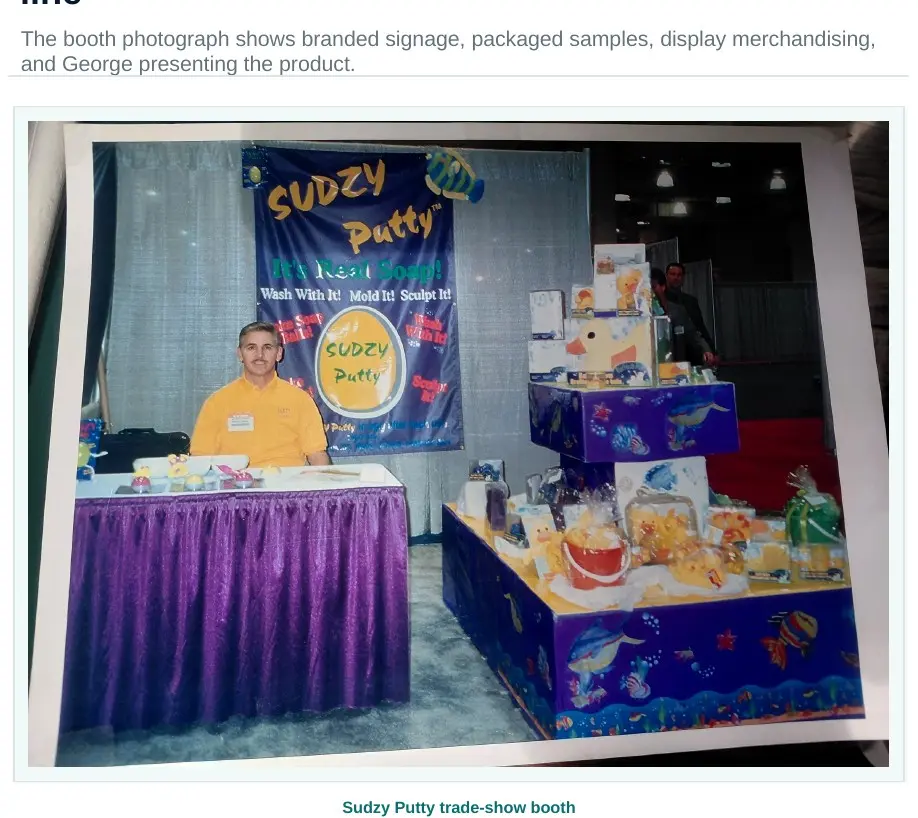 George Darmis presenting the Sudzy Putty product line at a trade show
