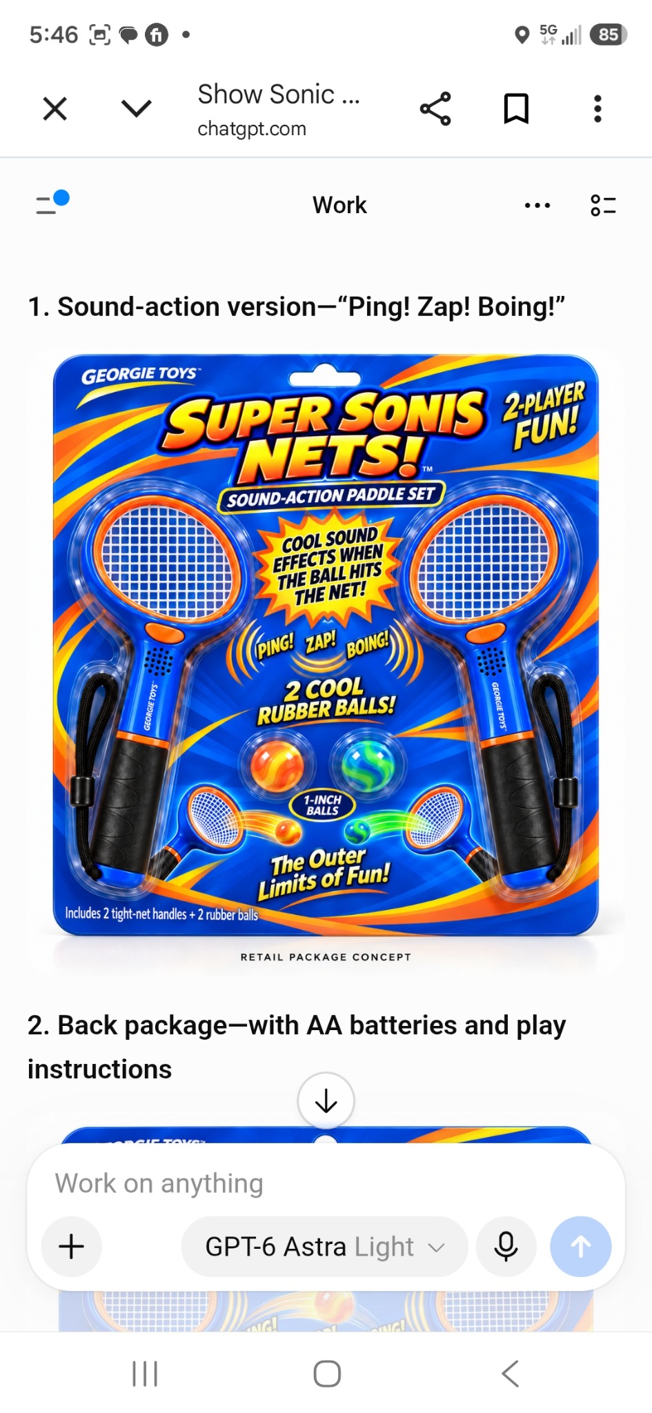 Super Sonic Nets sound-action paddle set packaging concept with two net paddles and two rubber balls